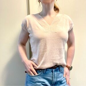 Talbots Linen Blend Pastel Pink V-Neck Short Sleeve Top